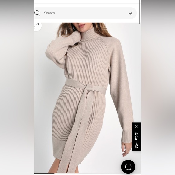 Lulus Cozy Circumstance Beige Ribbed Knit Turtleneck Mini Dress Size Medium - Picture 1 of 5